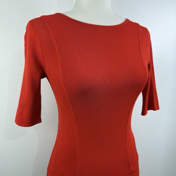 Stefanel Italy Sweater Bodycon Dress XS Burnt Reddish Orange Mesh Back & Sides - Picture 5 of 16